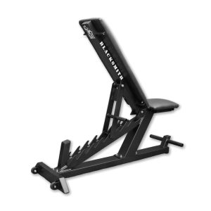 Banco ajustable profesional a 45 grados visto desde atrás en perspectiva isométrica – ideal para entrenamiento de fuerza y musculación.