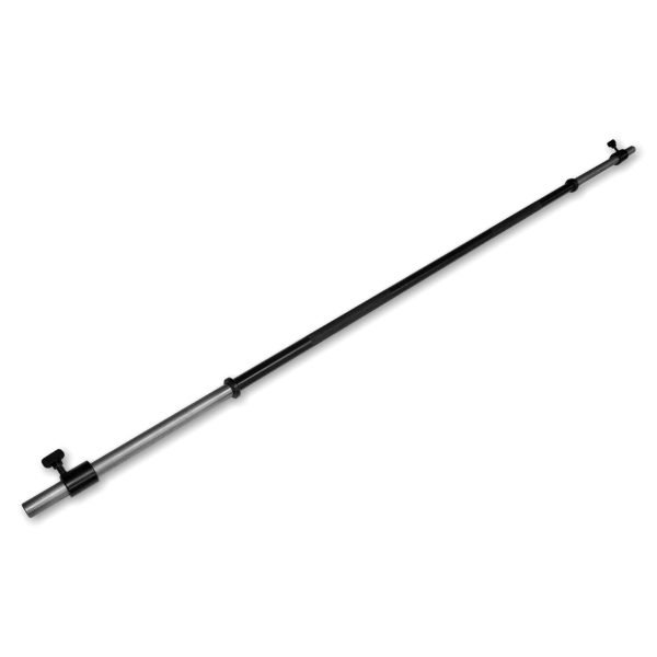 Vista isométrica frontal general de la barra preolímpica de 10 kg Blacksmith xl, mostrando su diseño completo y proporciones totales.