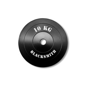 Disco preolimpico de 10 kg visto de frente, con diseño robusto, acabado negro y número de peso visible al centro.