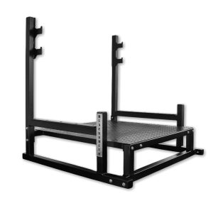 Vista isométrica frontal de la Plataforma para peso muerto Deadlift Blacksmith Pro, destacando su diseño completo, estructura reforzada y base antideslizante.